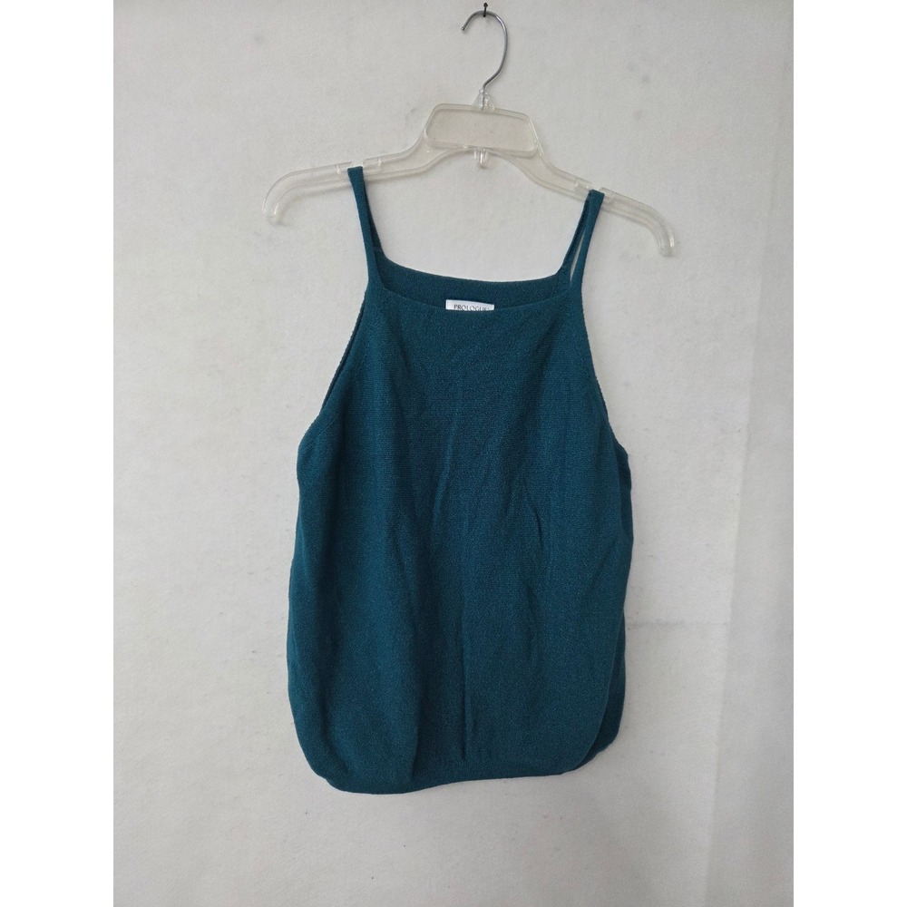 Prologue Knit Tank Top Women XXL Teal Square Neck Spaghetti Strap Cotton‎ Blend
